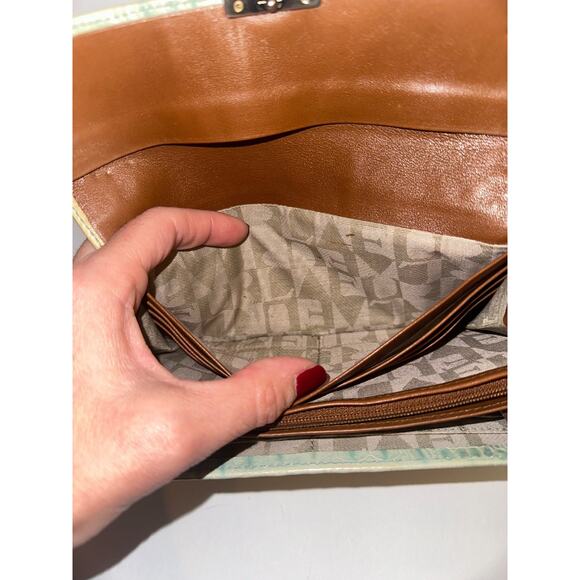 FURLA Light Green Genuine Leather Long Wallet Purse Used aftermarket chain incl - Picture 9 of 16